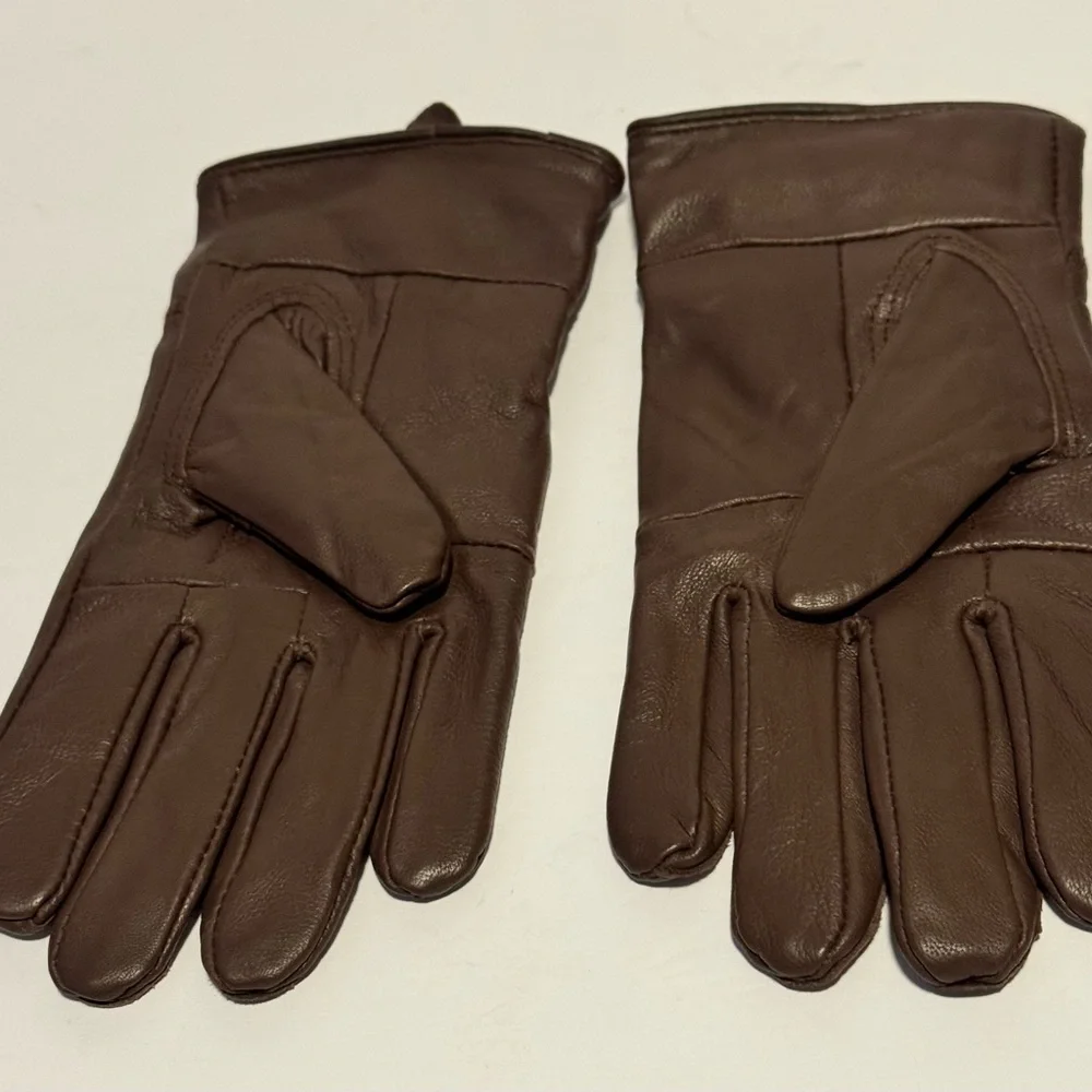 GLOVES Women’s Gloves Brown Faux Leather Bows Fur Lined Soft Driving Fashion EUC